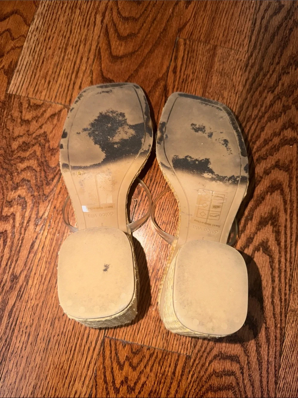 Dolce Vita Natural Woven Mule Sandals with Clear Straps